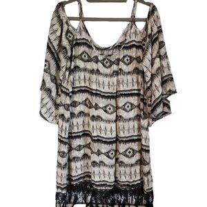 EUC Voll Cold Shoulder Black/Silver tunic/dress Boho Style